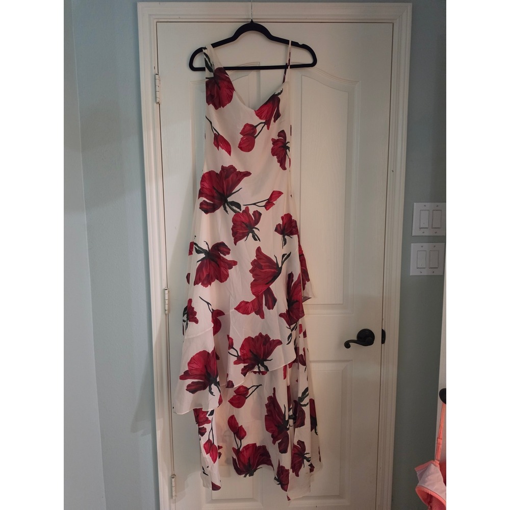 Luxxel Zoey Ivory Red Floral High Low Ruffle Maxi Dress LD10740 NWT Small